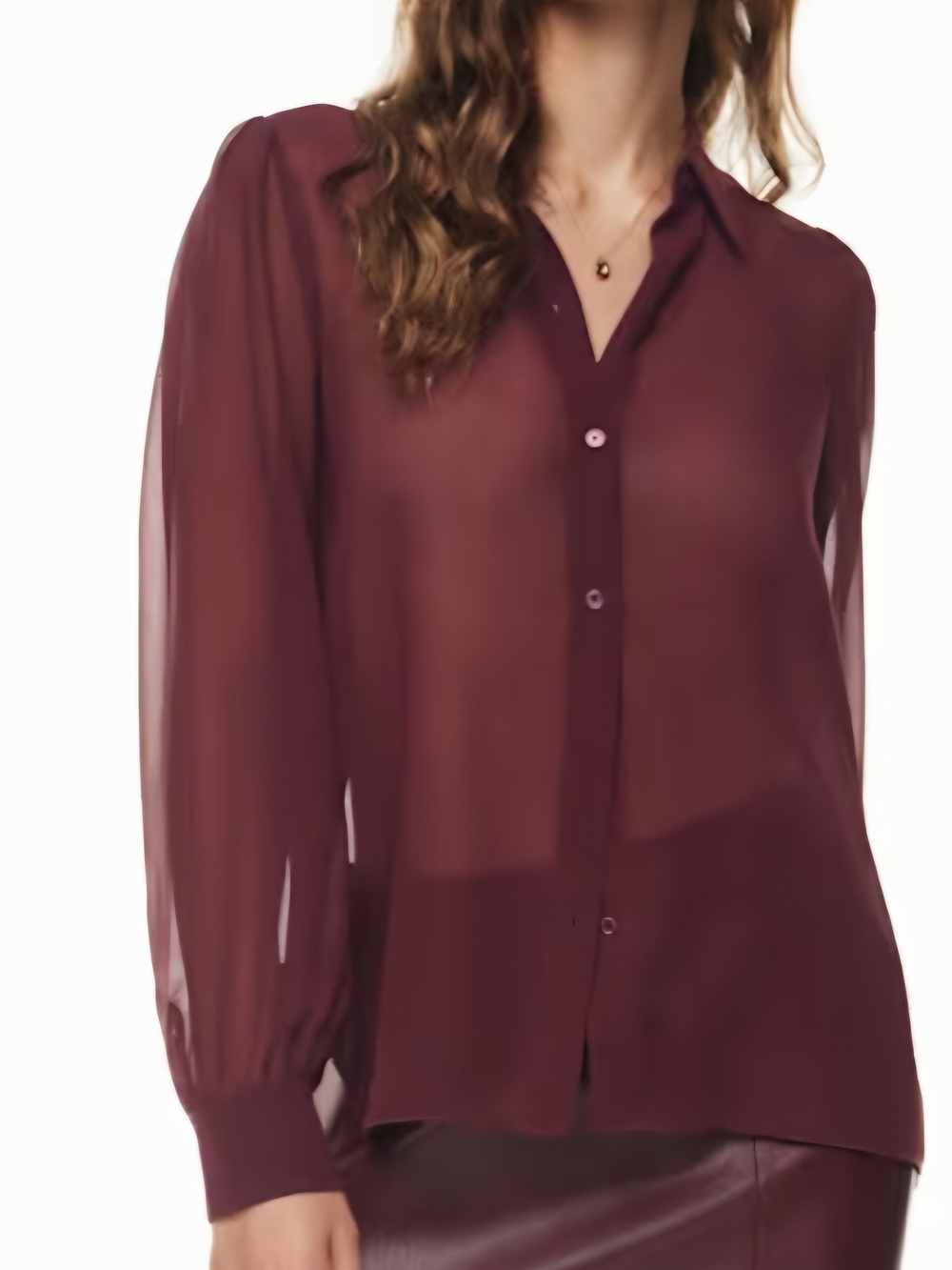 Wilfred Aritzia Sz M Sheer V-Neck Quater Sleeve Wine Josephine Button Blouse